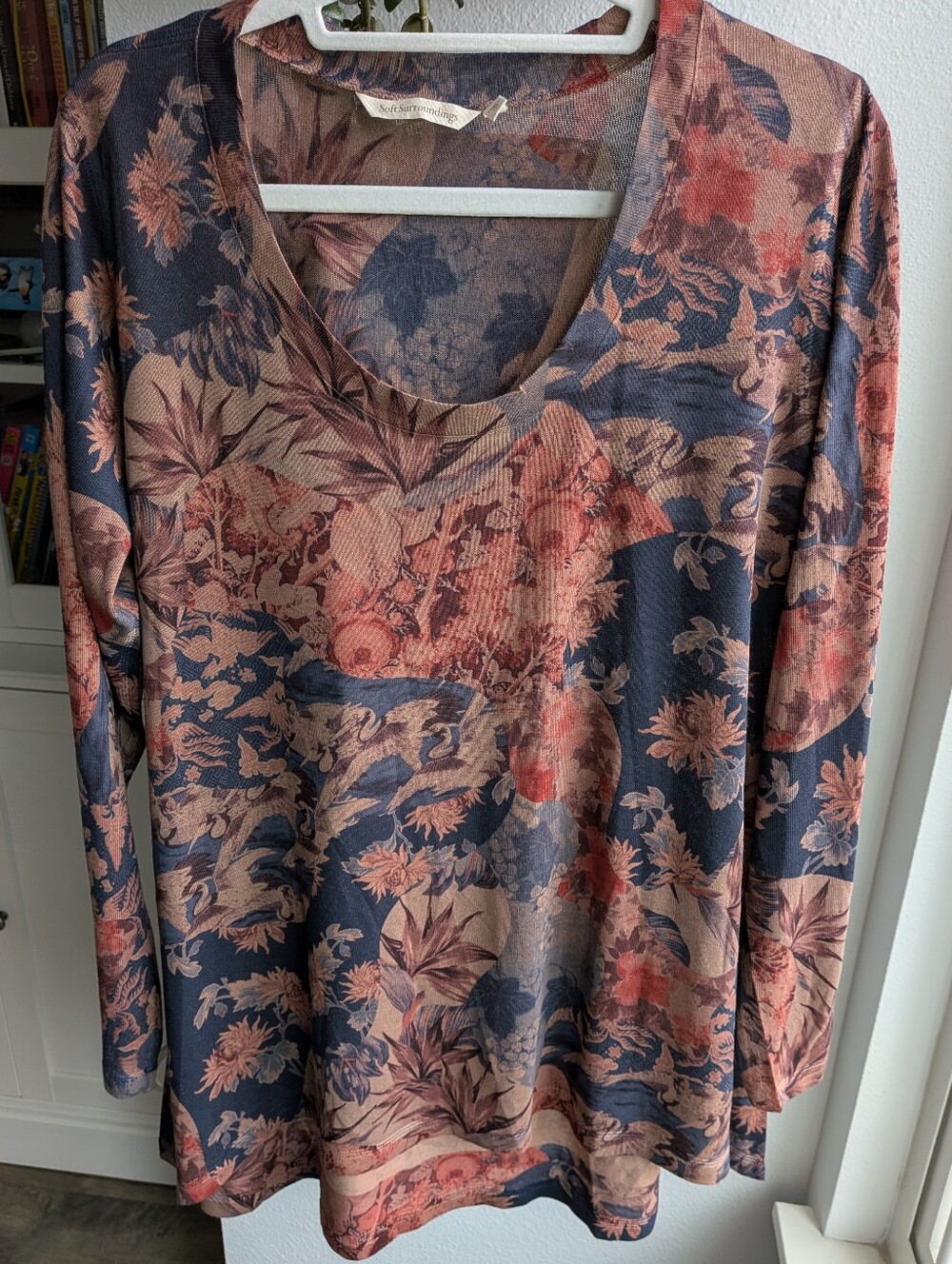 NWOT Soft Surroundings Millie Mesh Tunic XL Floral Bird High Low Renaissance